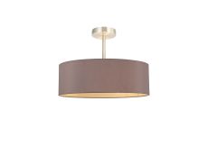 Baymont Satin Nickel 5 Light E27 Semi Flush Fixture, With 45cm x 15cm Dual Faux Silk Shade, Taupe/Halo Gold