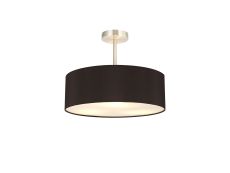 Baymont Satin Nickel 5 Light E27 Semi Flush Fixture, With 45cm x 15cm Faux Silk Shade, Black