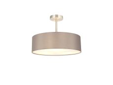 Baymont Satin Nickel 5 Light E27 Semi Flush Fixture, With 45cm x 15cm Faux Silk Shade, Grey