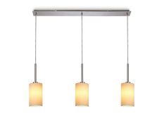 Baymont Polished Chrome 3 Light E27  Linear Pendant, With 12cm x 20cm Dual Faux Silk Shade, Nude Beige/Moonlight