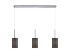 Baymont Polished Chrome 3 Light E27 Linear Pendant, With 12cm x 20cm Faux Silk Shade, Grey