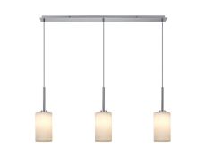Baymont Polished Chrome 3 Light E27  Linear Pendant, With 12cm x 20cm Faux Silk Shade, White
