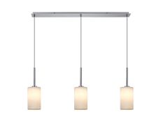 Baymont Polished Chrome 3 Light E27 Linear Pendant, With 12cm x 20cm Faux Silk Shade, White