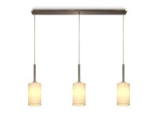Baymont Antique Brass 3 Light E27  Linear Pendant, With 12cm x 20cm Faux Silk Shade, Ivory Pearl/White Laminate