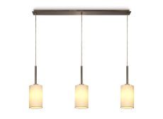 Baymont Antique Brass 3 Light E27  Linear Pendant, With 12cm x 20cm Faux Silk Shade, Ivory Pearl/White Laminate