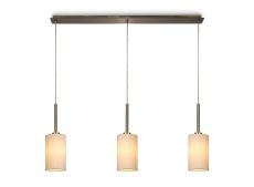 Baymont Antique Brass 3 Light E27  Linear Pendant, With 12cm x 20cm Dual Faux Silk Shade, Nude Beige/Moonlight