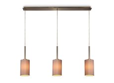 Baymont Antique Brass 3 Light E27  Linear Pendant, With 12cm x 20cm Dual Faux Silk Shade, Taupe/Halo Gold