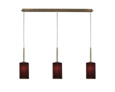Baymont Antique Brass 3 Light E27 Linear Pendant, With 12cm x 20cm Faux Silk Shade, Black