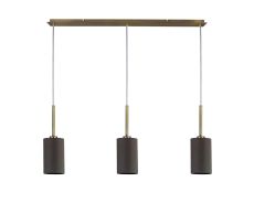 Baymont Antique Brass 3 Light E27  Linear Pendant, With 12cm x 20cm Faux Silk Shade, Grey