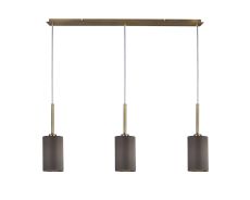 Baymont Antique Brass 3 Light E27 Linear Pendant, With 12cm x 20cm Faux Silk Shade, Grey