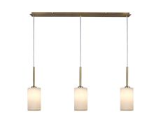 Baymont Antique Brass 3 Light E27  Linear Pendant, With 12cm x 20cm Faux Silk Shade, White