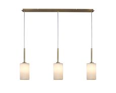 Baymont Antique Brass 3 Light E27 Linear Pendant, With 12cm x 20cm Faux Silk Shade, White