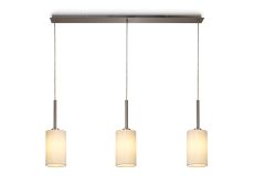 Baymont Satin Nickel 3 Light E27  Linear Pendant, With 12cm Faux Silk Shade, Ivory Pearl/White Laminate