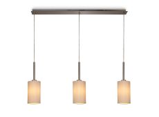 Baymont Satin Nickel 3 Light E27  Linear Pendant, With 12cm Dual Faux Silk Shade, Nude Beige/Moonlight