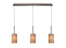 Baymont Satin Nickel 3 Light E27  Linear Pendant, With 12cm Dual Faux Silk Shade, Taupe/Halo Gold