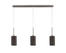 Baymont Satin Nickel 3 Light E27  Linear Pendant, With 12cm Faux Silk Shade, Grey