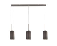 Baymont Satin Nickel 3 Light E27 Linear Pendant, With 12cm Faux Silk Shade, Grey