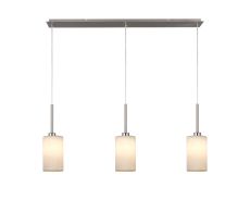 Baymont Satin Nickel 3 Light E27 Linear Pendant, With 12cm Faux Silk Shade, White