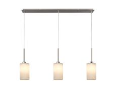 Baymont Satin Nickel 3 Light E27  Linear Pendant, With 12cm Faux Silk Shade, White