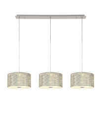 Baymont Polished Chrome 3 Light E27 Linear Pendant With 30cm x 17cm Silver Leaf Shade With Frosted/PC Acrylic Diffuser 2m