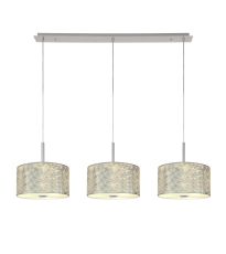 Baymont Polished Chrome 3 Light E27 Linear Pendant With 30cm x 17cm Silver Leaf Shade With Frosted/PC Acrylic Diffuser 3m