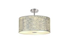 Baymont Polished Chrome 5 Light E27 Drop Flush With 50cm x 20cm Silver Leaf Shade With Frosted/PC Acrylic Diffuser