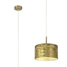 Baymont Antique Brass 1 Light E27  Single Pendant With 30cm x 17cm Gold Leaf Shade