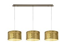 Baymont Antique Brass 3 Light E27 Linear Pendant With 30cm x 17cm Gold Leaf Shade 2m