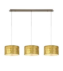 Baymont Antique Brass 3 Light E27 Linear Pendant With 30cm x 17cm Gold Leaf Shade With Frosted/AB Acrylic Diffuser 2m