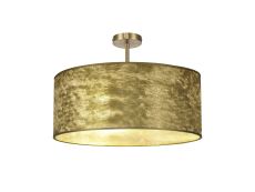 Baymont Antique Brass 5 Light E27 Semi Flush Fixture With 60cm x 22cm Gold Leaf Shade