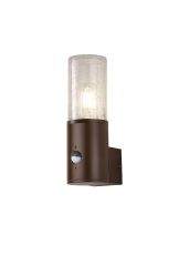 Pizzasy Wall Lamp With PIR Sensor 1 x E27, IP54, Matt Brown/Crackled Clear, 2yrs Warranty