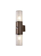 Pizzasy Wall Lamp With PIR Sensor 2 x E27, IP54, Matt Brown/Crackled Clear, 2yrs Warranty