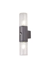 Pizzasy Wall Lamp With PIR Sensor 2 x E27, IP54, Anthracite/Crackled Clear, 2yrs Warranty