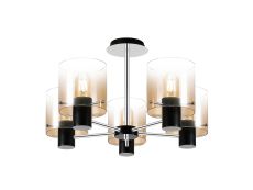 Brandroot 60cm Semi Flush Light, 5 x E27, Black/Amber Fade Glass