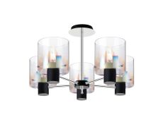 Brandroot 60cm Semi Flush Light, 5 x E27, Black/Iridescent Fade Glass