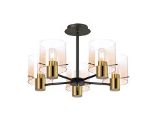 Brandroot 60cm Semi Flush Light, 5 x E27, Brass/Sand Black/Amber Fade Glass