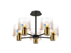 Brandroot 60cm Semi Flush Light, 5 x E27, Brass/Sand Black/Iridescent Fade Glass