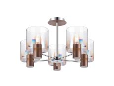 Brandroot 60cm Semi Flush Light, 5 x E27, Mocha/Iridescent Fade Glass