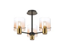 Brandroot 54cm Semi Flush Light, 3 x E27, Brass/Sand Black/Amber Fade Glass