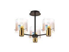 Brandroot 54cm Semi Flush Light, 3 x E27, Brass/Sand Black/Iridescent Fade Glass