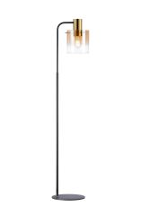 Brandroot Large Floor Lamp, 1 Light E27, Brass/Sand Black/Amber Fade Glass