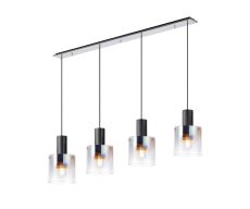 Brandroot Linear Pendant, 4 Light Adjustable E27, Black/Polished Chrome/Iridescent Fade Glass