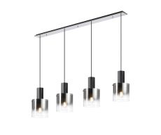 Brandroot Linear Pendant, 4 Light Adjustable E27, Black/Polished Chrome/Smoke Fade Glass