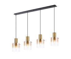 Brandroot Linear Pendant, 4 Light Adjustable E27, Brass/Sand Black/Polished Chrome/Amber Fade Glass