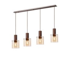 Brandroot Linear Pendant, 4 Light Adjustable E27, Mocha/Amber Glass