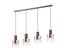 Brandroot Linear Pendant, 4 Light Adjustable E27, Mocha/Iridescent Fade Glass