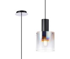 Brandroot 20cm Single Pendant, 1 Light Adjustable E27, Black/Iridescent Fade Glass