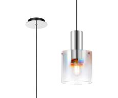 Brandroot 20cm Single Pendant, 1 Light Adjustable E27, Polished Nickel/Black/Iridescent Fade Glass