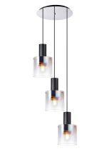 Brandroot 50cm Round Pendant, 3 Light Adjustable E27, Black/Iridescent Fade Glass
