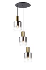 Brandroot 50cm Round Pendant, 3 Light Adjustable E27, Brass/Sand Black/Smoke Fade Glass